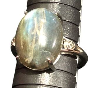 925 Sterling Silver Grey and Blue Labradorite Ring with an Adjustable Band